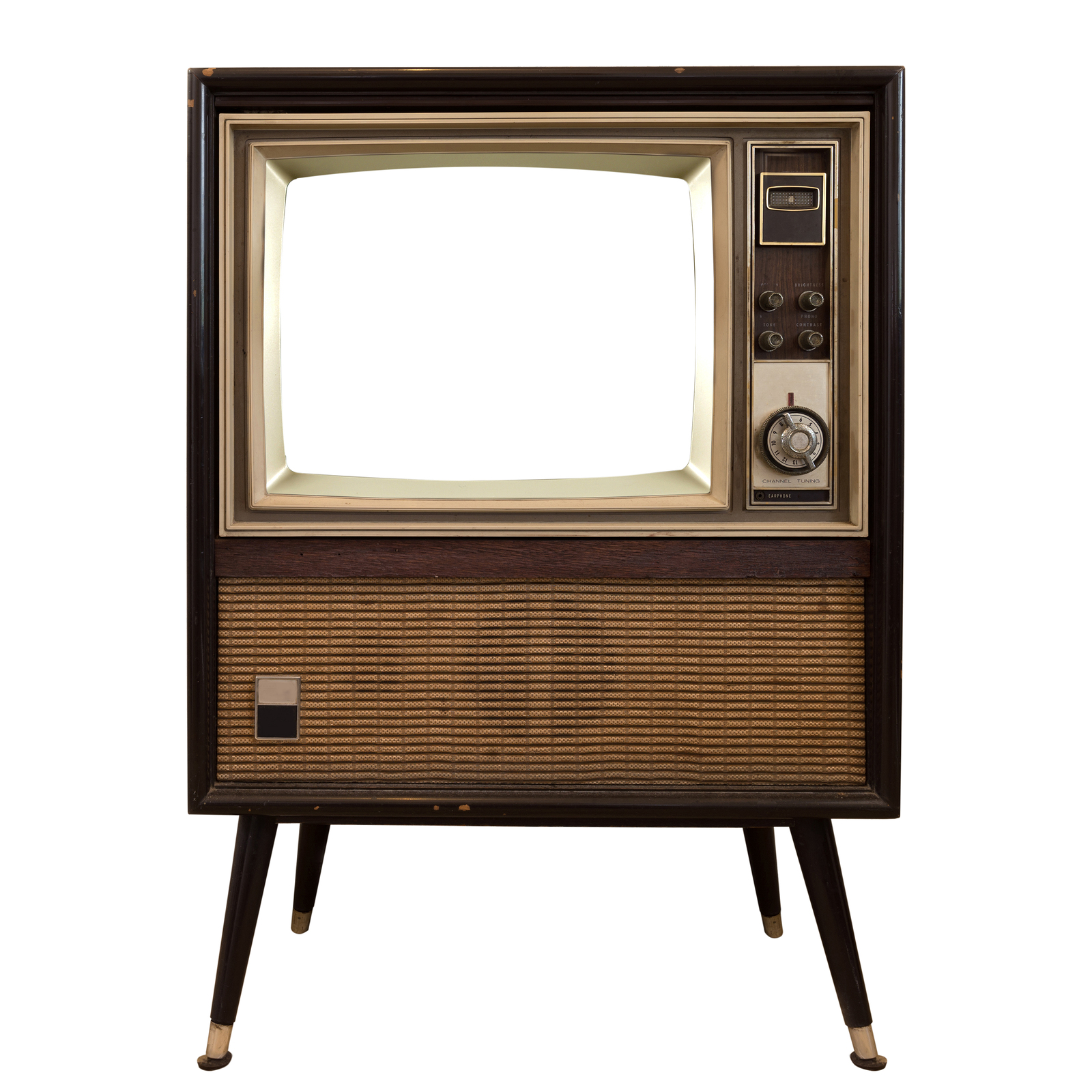 Vintage Television - Old Tv With Frame Screen Isolate On White W